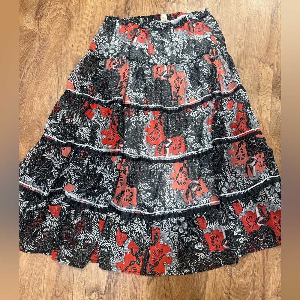 Choices Black and Red Floral Maxi Skirt Woman L 100% cotton